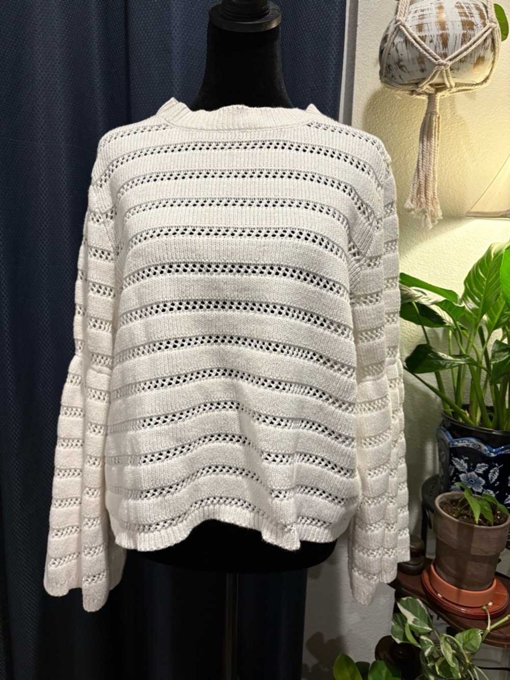 Roxy White Knit Crewneck Sweater